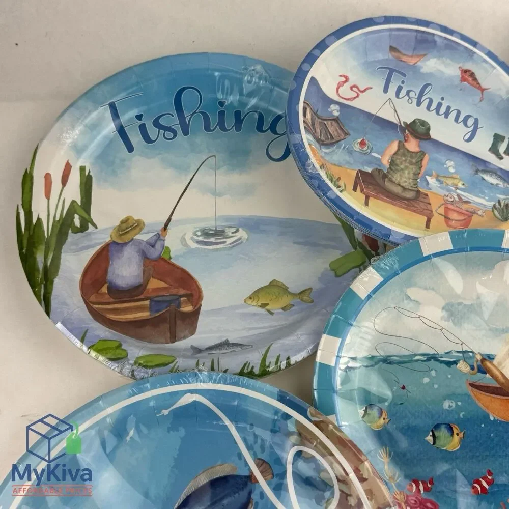 Fishing Birthday Party Paper Plates & Napkins Set Disposable Fisherman Tableware